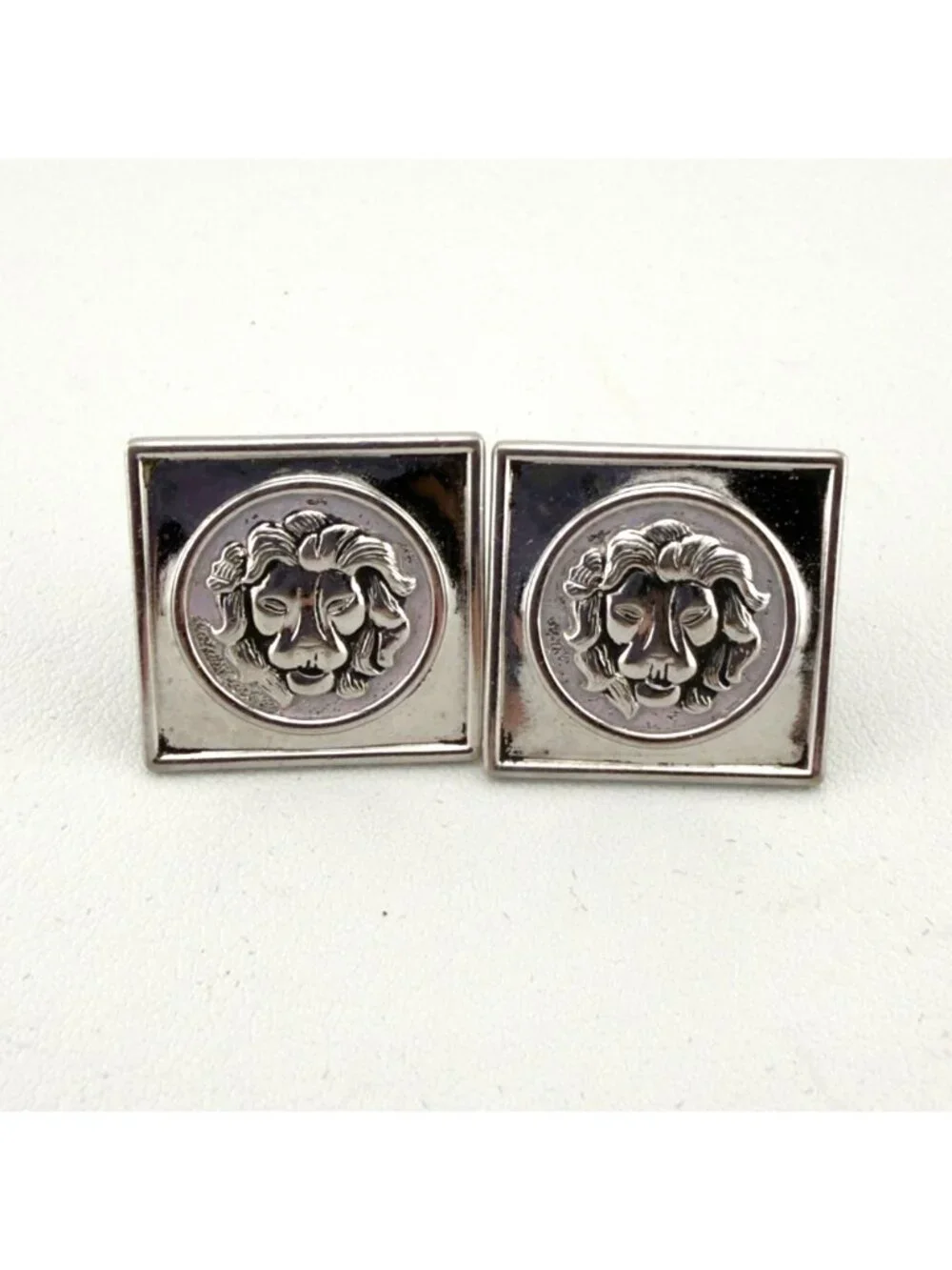 Vintage Silver Tone Lion Cufflinks Set of 2 Square Heraldic